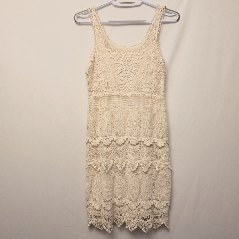 Spense - Lace Cotton Ivory Midi Dress -  Size 4